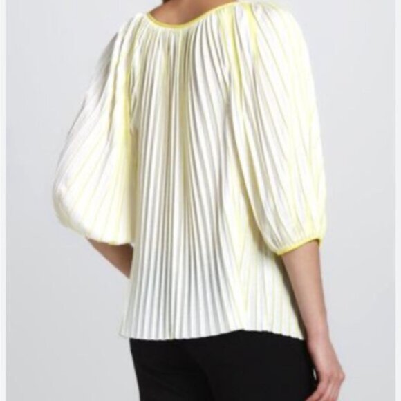 Diane von Furstenberg * Yellow Pleated Peasant 'Keoni' Top Blouse EUC Sz 12 - Picture 2 of 14